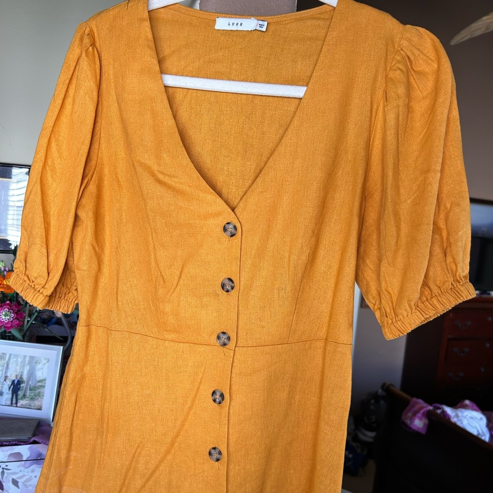 Mustard yellow size small Lush button up dress